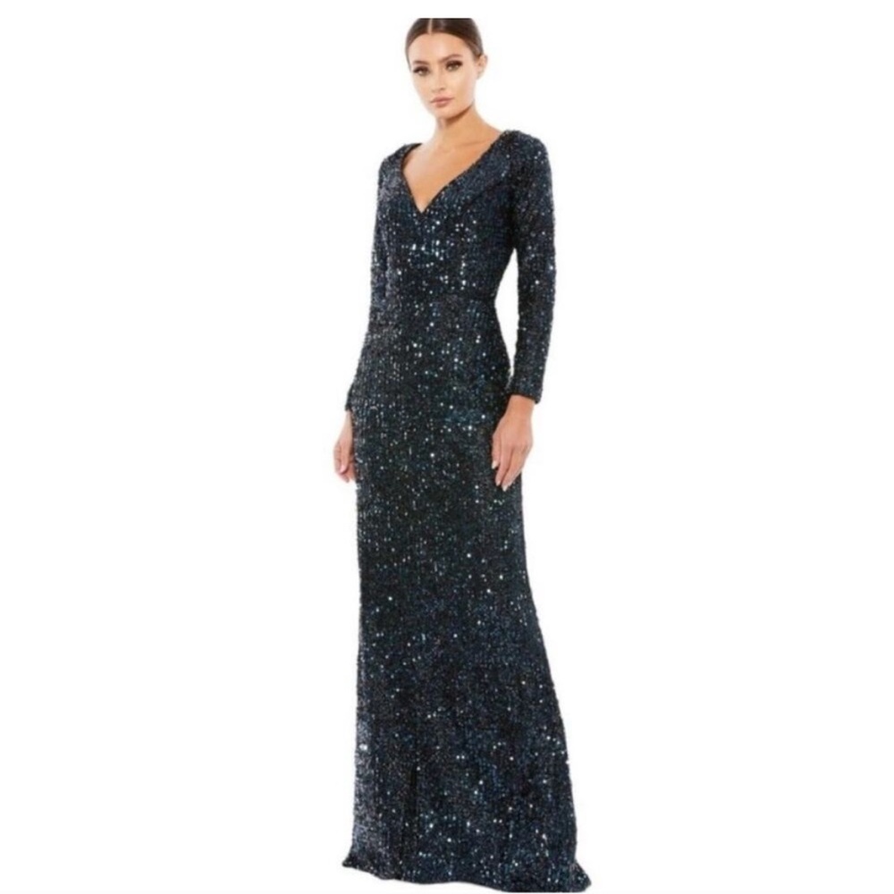Mac Duggal Ieena Women's Dress Size 8 Black Sequin Formal Evening Gown Maxi